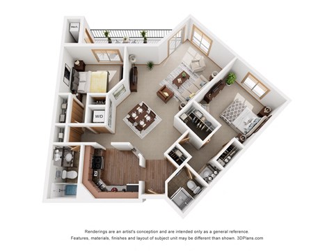 Floor plan for 2 beds, 2 baths, 1110 sqft